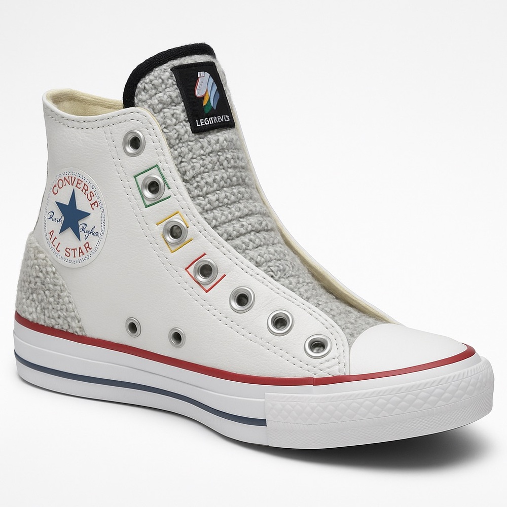 Converse Chuck Taylor All Star Hi White Leather Knit Rare Custom Mens 8 Wmns 9.5